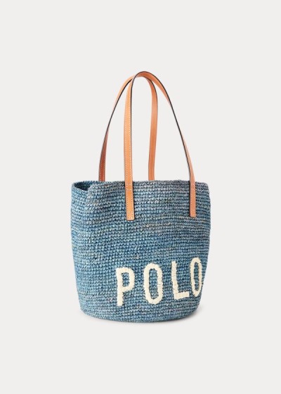 Bolsos De Mano Polo Ralph Lauren Mujer Azules Claro - Raffia Medium - HAUQT8596